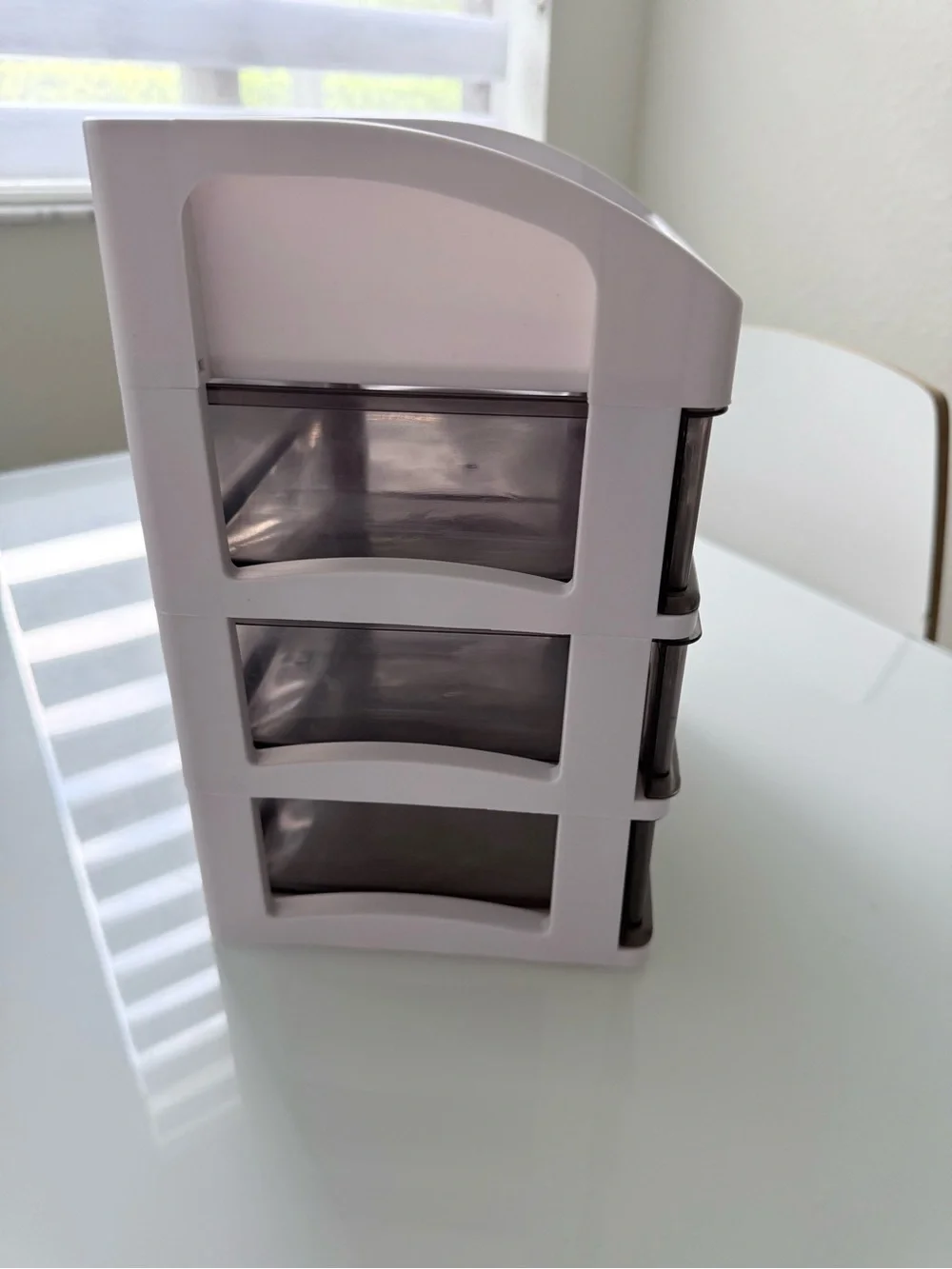 White Desktop, Makeup or Skincare Organizer with 3 Smoke-Tone Drawers